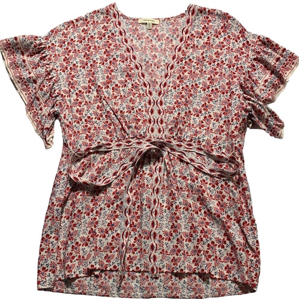 MAX STUDIO Floral Ruffled Sleeves Tie-waist Medium